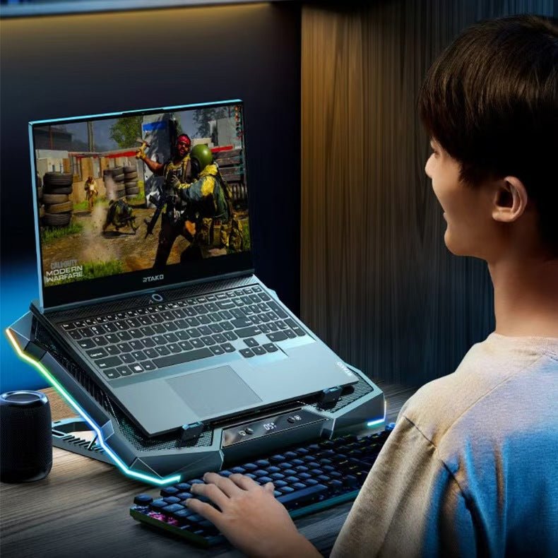 iDock Portable Folding 8 Level Heights Adjustable 10 Fans Laptop Cooling Pad with RGB Light Metal Laptop Cooler - iDock Laptopstand