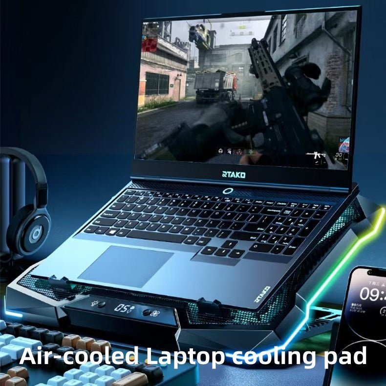 iDock Portable Folding 8 Level Heights Adjustable 10 Fans Laptop Cooling Pad with RGB Light Metal Laptop Cooler - iDock Laptopstand
