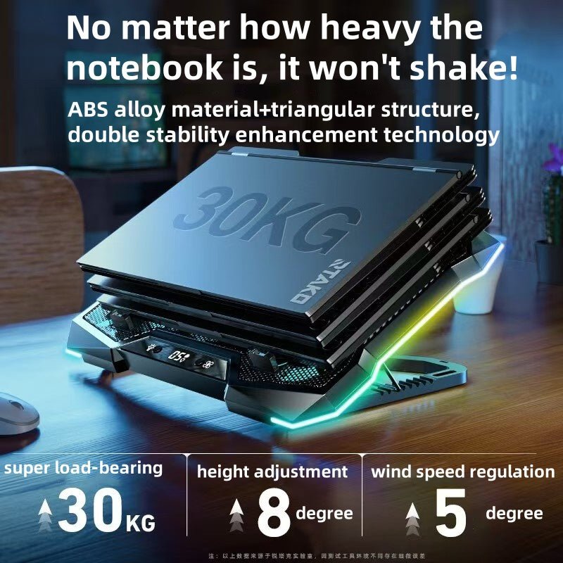iDock Portable Folding 8 Level Heights Adjustable 10 Fans Laptop Cooling Pad with RGB Light Metal Laptop Cooler - iDock Laptopstand