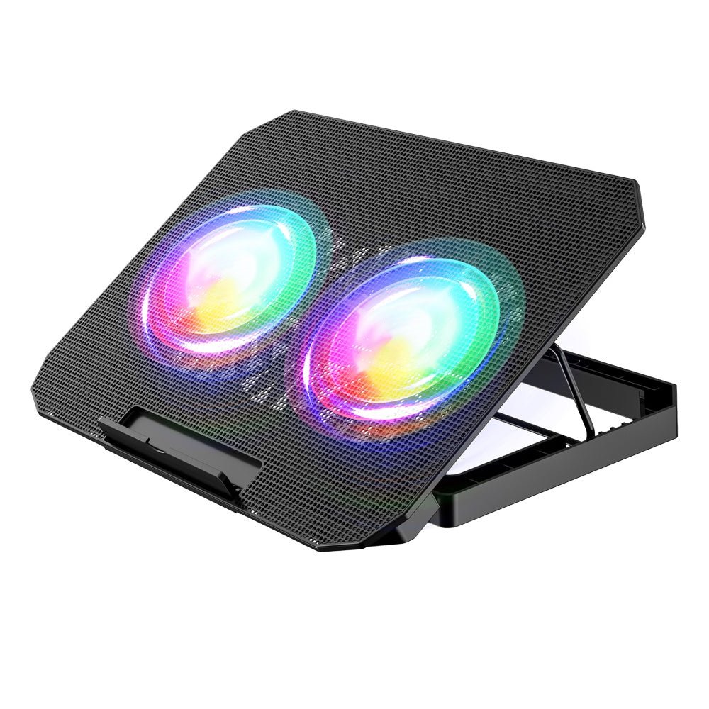 iDock Portable Folding 8 Level Heights Adjustable 2 Fans Laptop Cooling Pad with Colorful Lights Metal Laptop Cooler with Phone Stand - iDock Laptopstand