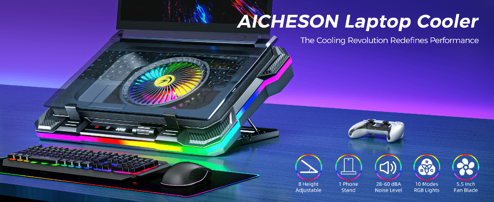 iDock Portable Folding 9 Level Heights Adjustable One Fan Laptop Cooling Pad with 10 RGB Lights and Phone Stand - iDock Laptopstand