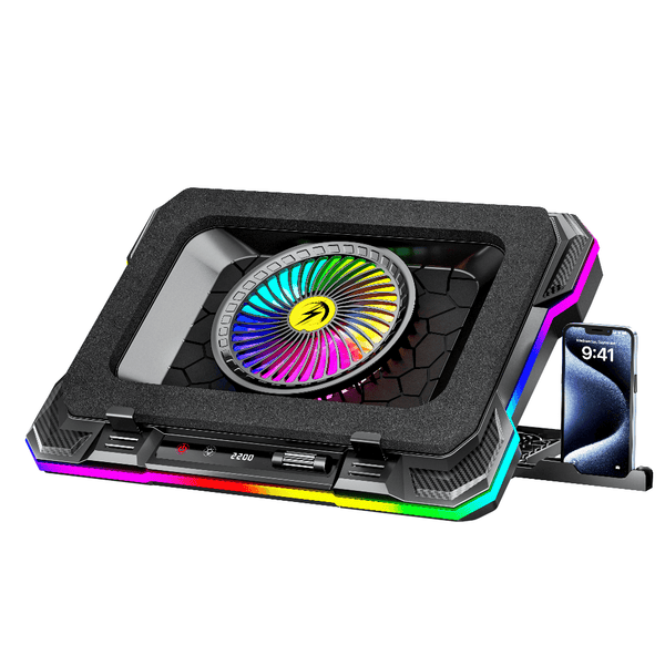 iDock Portable Folding 9 Level Heights Adjustable One Fan Laptop Cooling Pad with 10 RGB Lights and Phone Stand - iDock Laptopstand
