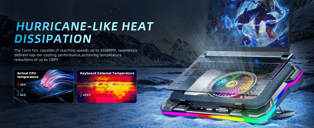 iDock Portable Folding 9 Level Heights Adjustable One Fan Laptop Cooling Pad with 10 RGB Lights and Phone Stand - iDock Laptopstand