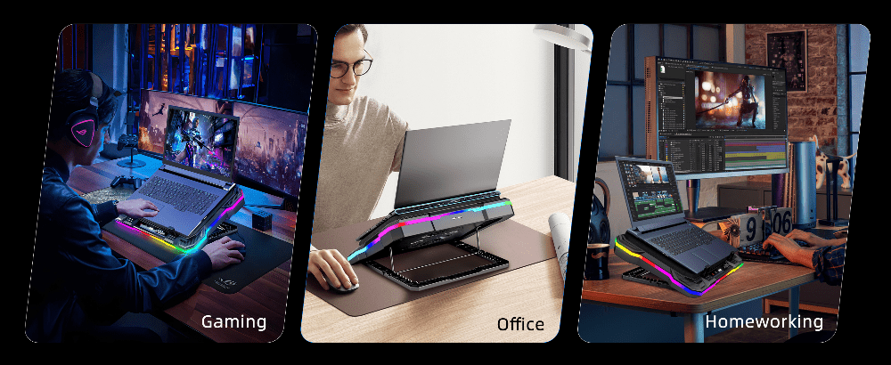 iDock Portable Folding 9 Level Heights Adjustable One Fan Laptop Cooling Pad with 10 RGB Lights and Phone Stand - iDock Laptopstand