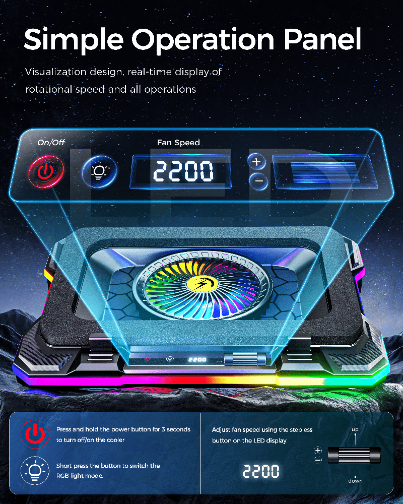 iDock Portable Folding 9 Level Heights Adjustable One Fan Laptop Cooling Pad with 10 RGB Lights and Phone Stand - iDock Laptopstand