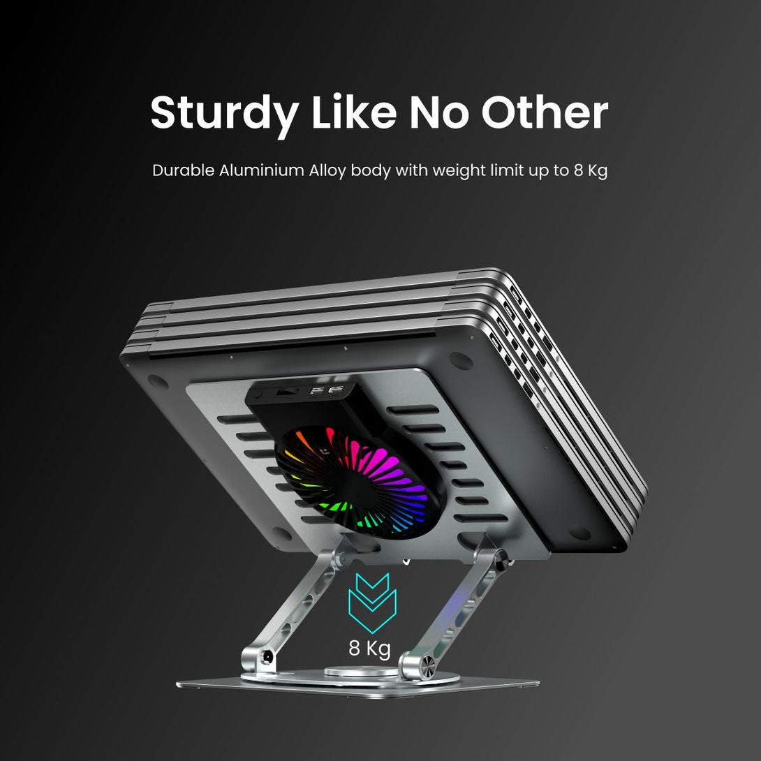 iDock Portable Folding Ergonomic Aluminum Alloy Height Angle Adjustable Laptop Stand Holder with USB Hub and Fan - iDock Laptopstand