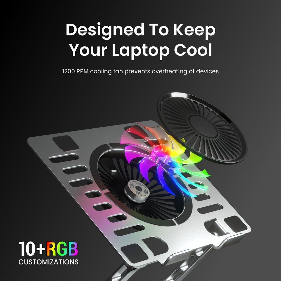 iDock Portable Folding Ergonomic Aluminum Alloy Height Angle Adjustable Laptop Stand Holder with USB Hub and Fan - iDock Laptopstand