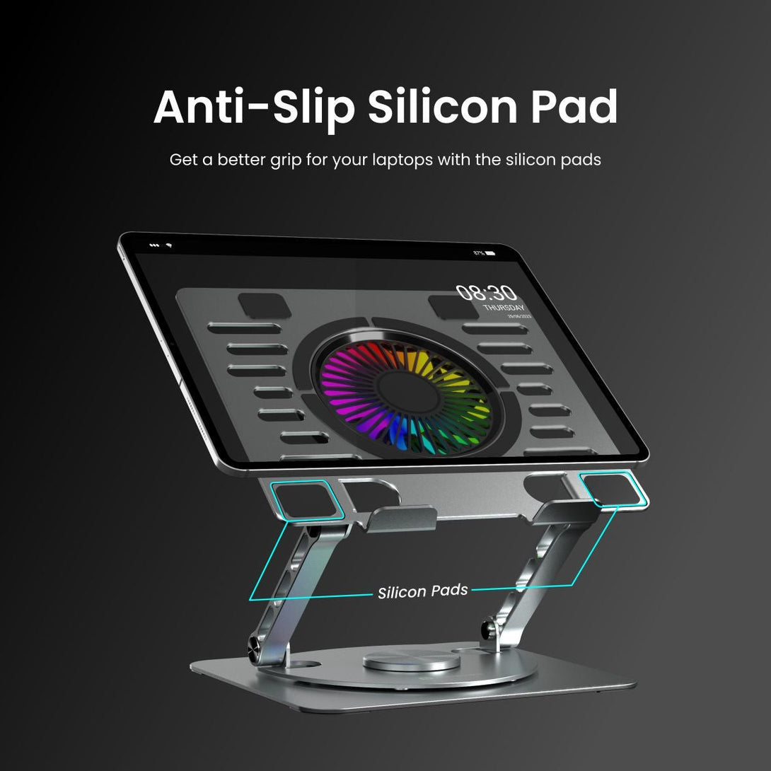 iDock Portable Folding Ergonomic Aluminum Alloy Height Angle Adjustable Laptop Stand Holder with USB Hub and Fan - iDock Laptopstand