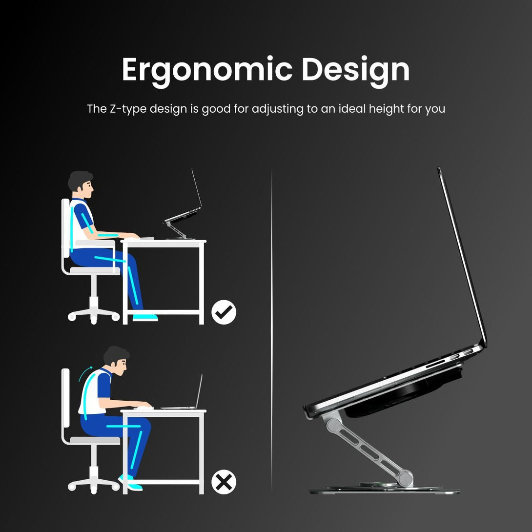 iDock Portable Folding Ergonomic Aluminum Alloy Height Angle Adjustable Laptop Stand Holder with USB Hub and Fan - iDock Laptopstand