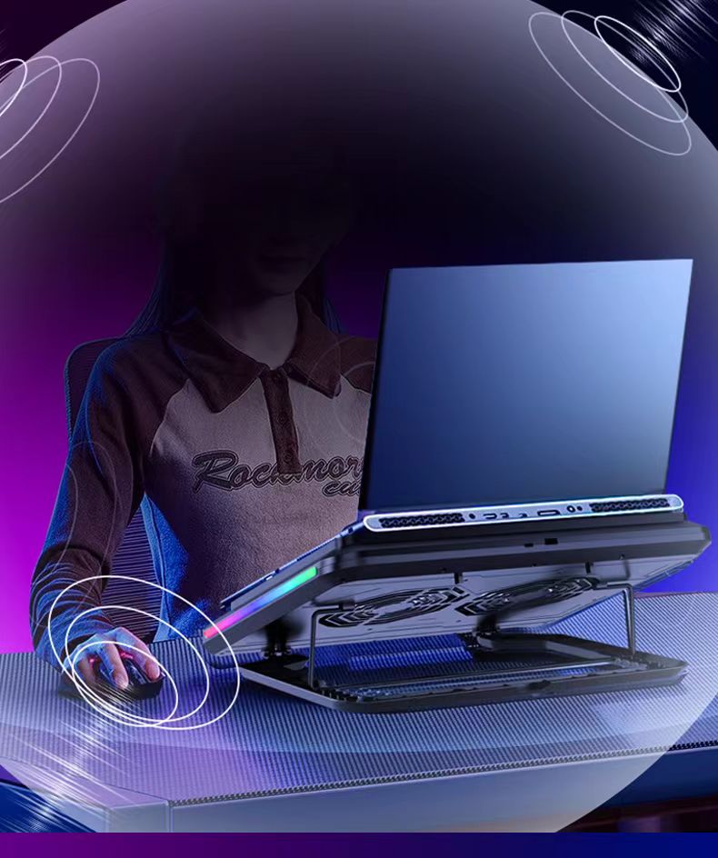 iDock Portable Folding Height Adjustable Laptop Cooling Pad with RGB Light Dual Turbo High Pressure Laptop Cooler Support 13 - 21 Laptop - iDock Laptopstand