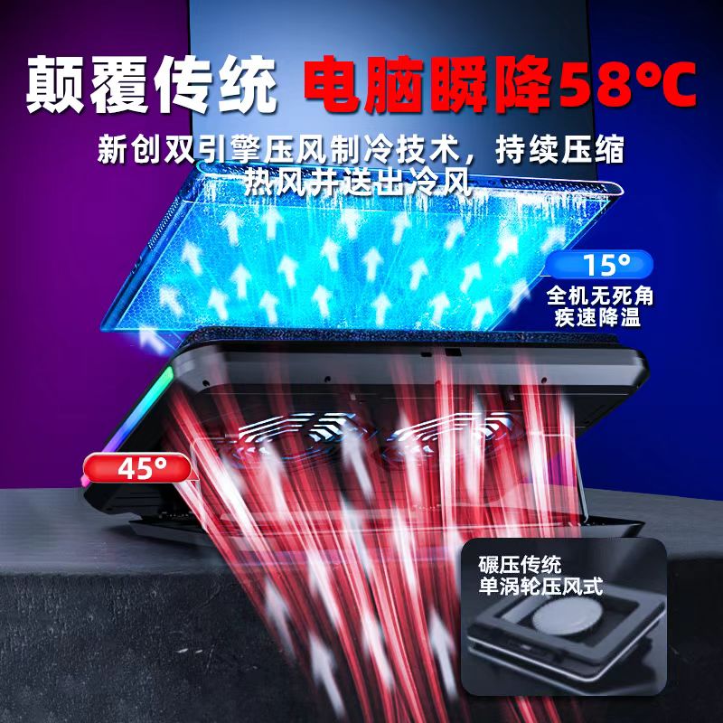 iDock Portable Folding Height Adjustable Laptop Cooling Pad with RGB Light Dual Turbo High Pressure Laptop Cooler Support 13 - 21 Laptop - iDock Laptopstand