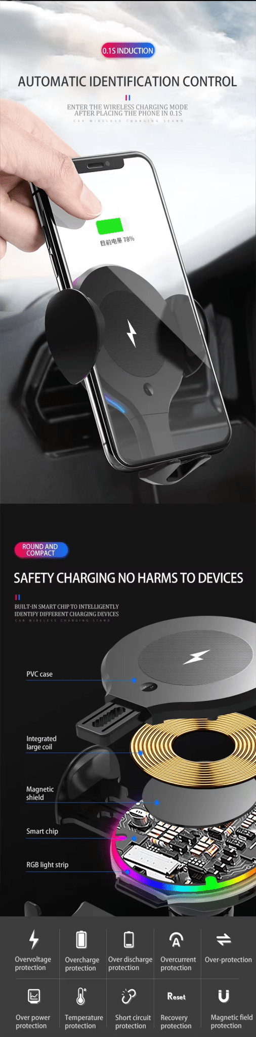 iDock Portable Fully Automatic Car Wireless Charging Stand for Phone 10W Car Wireless Fast Charging Holder for Mobile Phone - iDock Laptopstand
