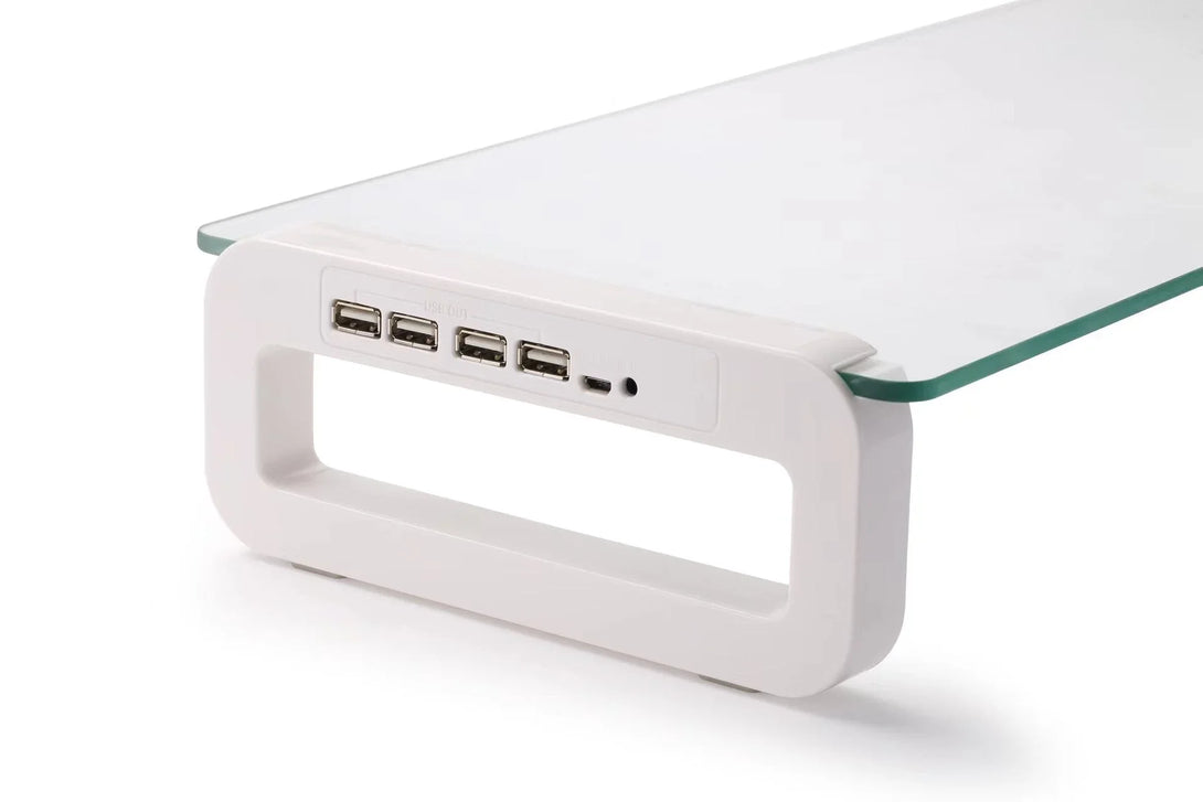 iDock Tempered Glass Monitor Stand with USB HUB 2.0 3.0 Ports - iDock Laptopstand
