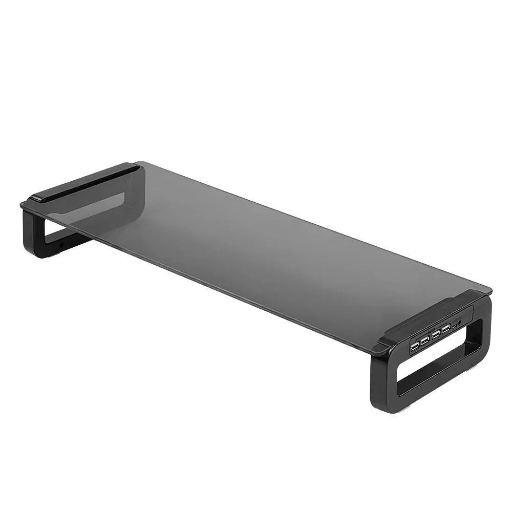 iDock Tempered Glass Monitor Stand with USB HUB 2.0 3.0 Ports - iDock Laptopstand