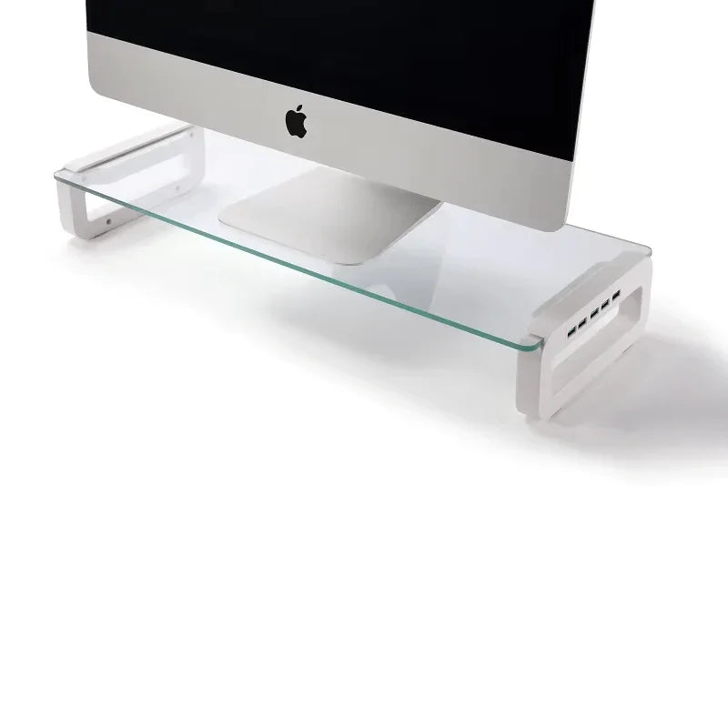 iDock Tempered Glass Monitor Stand with USB HUB 2.0 3.0 Ports - iDock Laptopstand