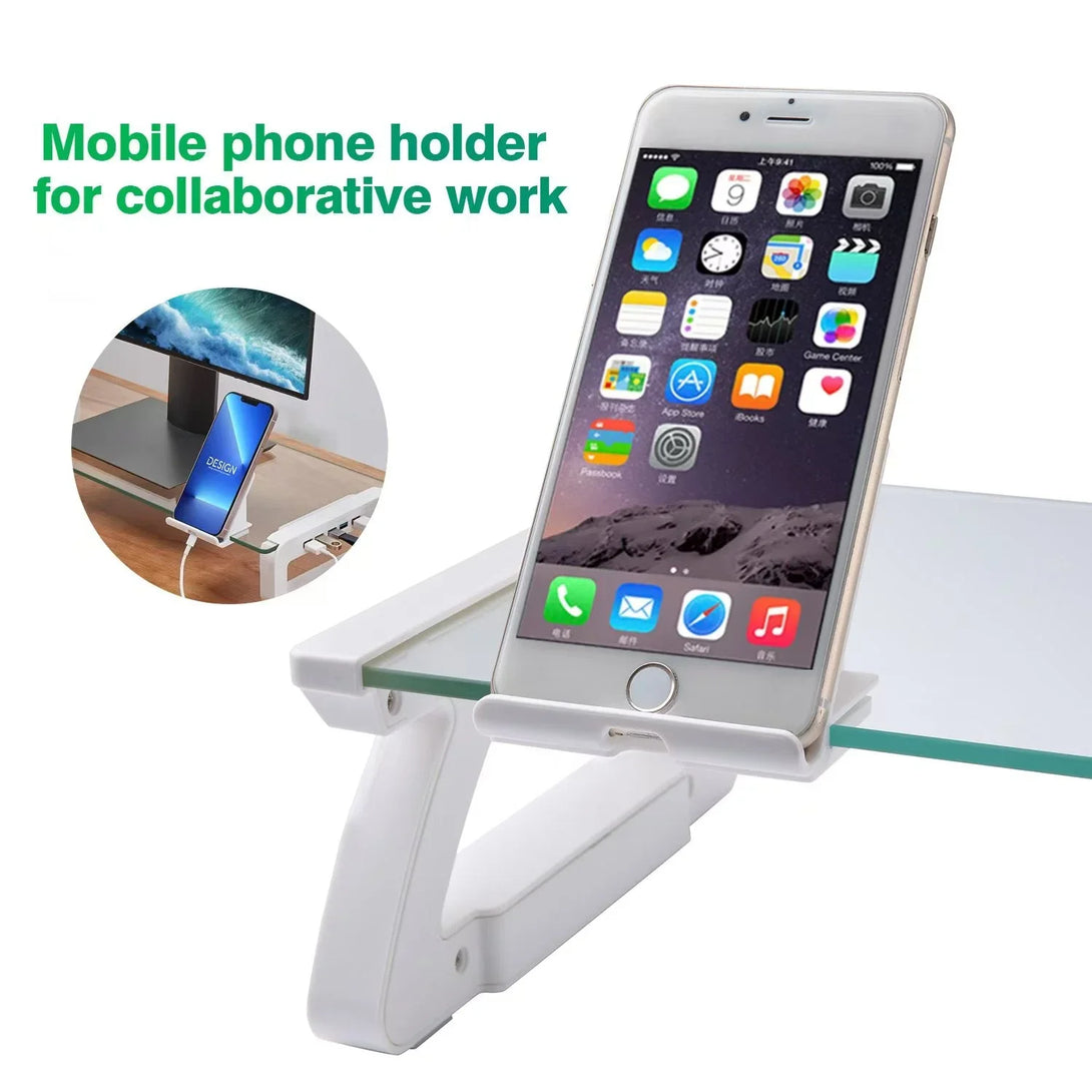 iDock Tempered Glass Smart Computer Monitor and Laptop Riser Stand with Phone Holder with USB Hub - iDock Laptopstand