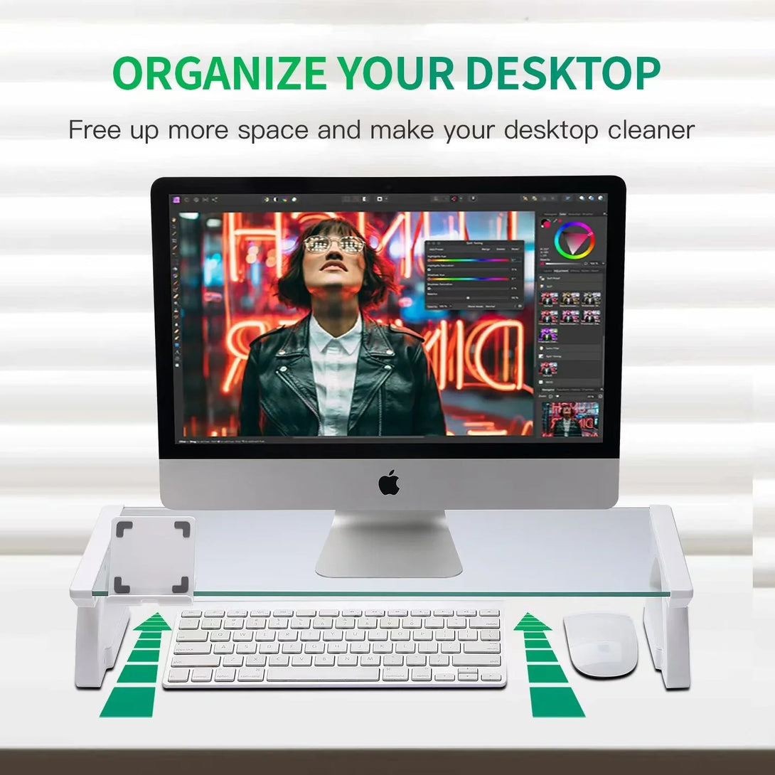 iDock Tempered Glass Smart Computer Monitor and Laptop Riser Stand with Phone Holder with USB Hub - iDock Laptopstand