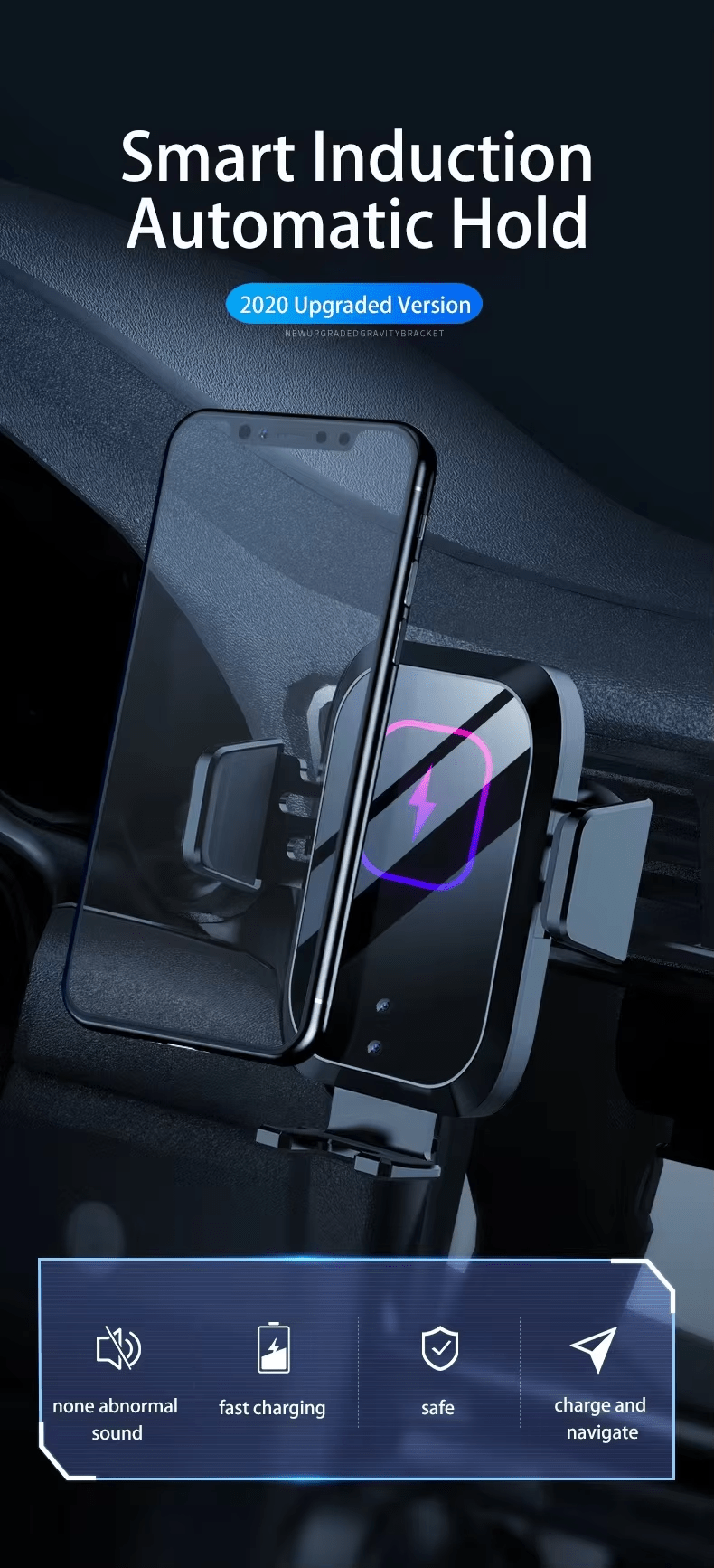 iDock Three - axis Linkage Car Wireless Charging Mobile Phone Stand Smart Induction Automatic Holder - iDock Laptopstand