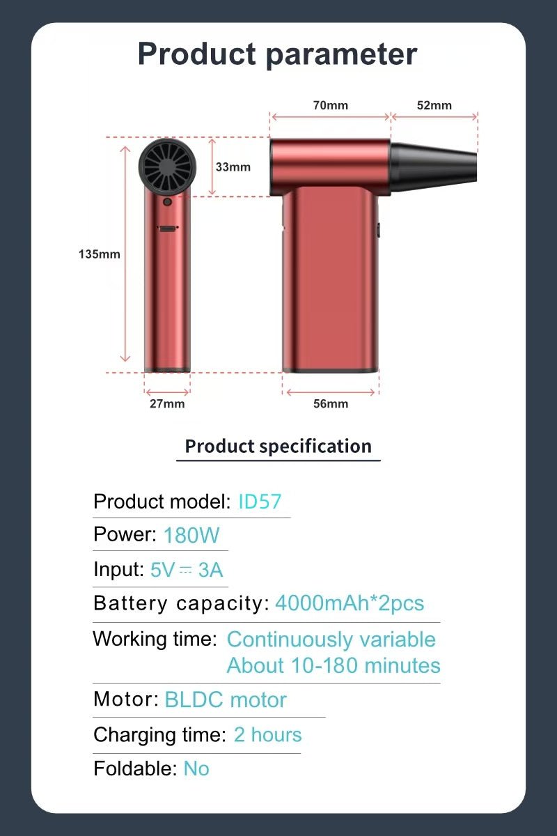 iDock Three - speed Adjustable Air Duster Multi - function Mini Jet Turbo Fan Mini Rechargeable Jet Turbo Fan - iDock Laptopstand