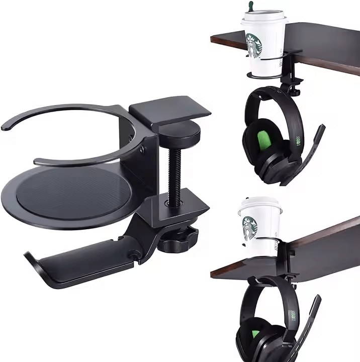 iDock Universal Foldable Aluminum Under Desk Gaming Headphone Hook Headset Clamp Holder Stand with Cup Holder - iDock Laptopstand