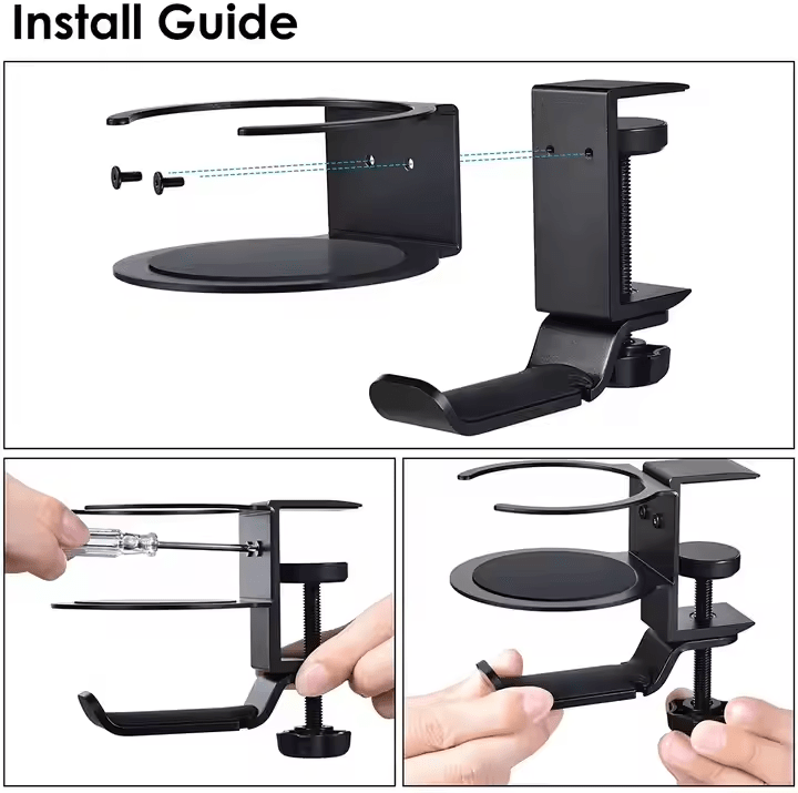 iDock Universal Foldable Aluminum Under Desk Gaming Headphone Hook Headset Clamp Holder Stand with Cup Holder - iDock Laptopstand