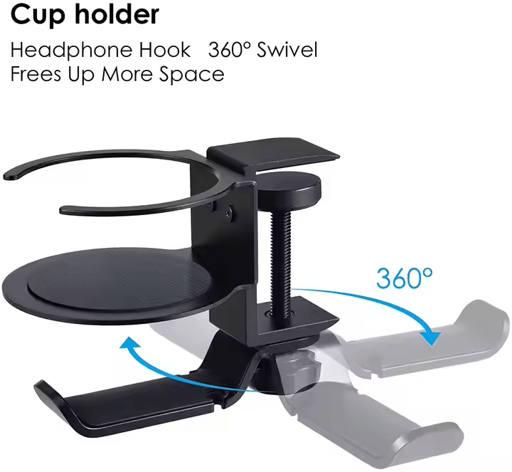 iDock Universal Foldable Aluminum Under Desk Gaming Headphone Hook Headset Clamp Holder Stand with Cup Holder - iDock Laptopstand