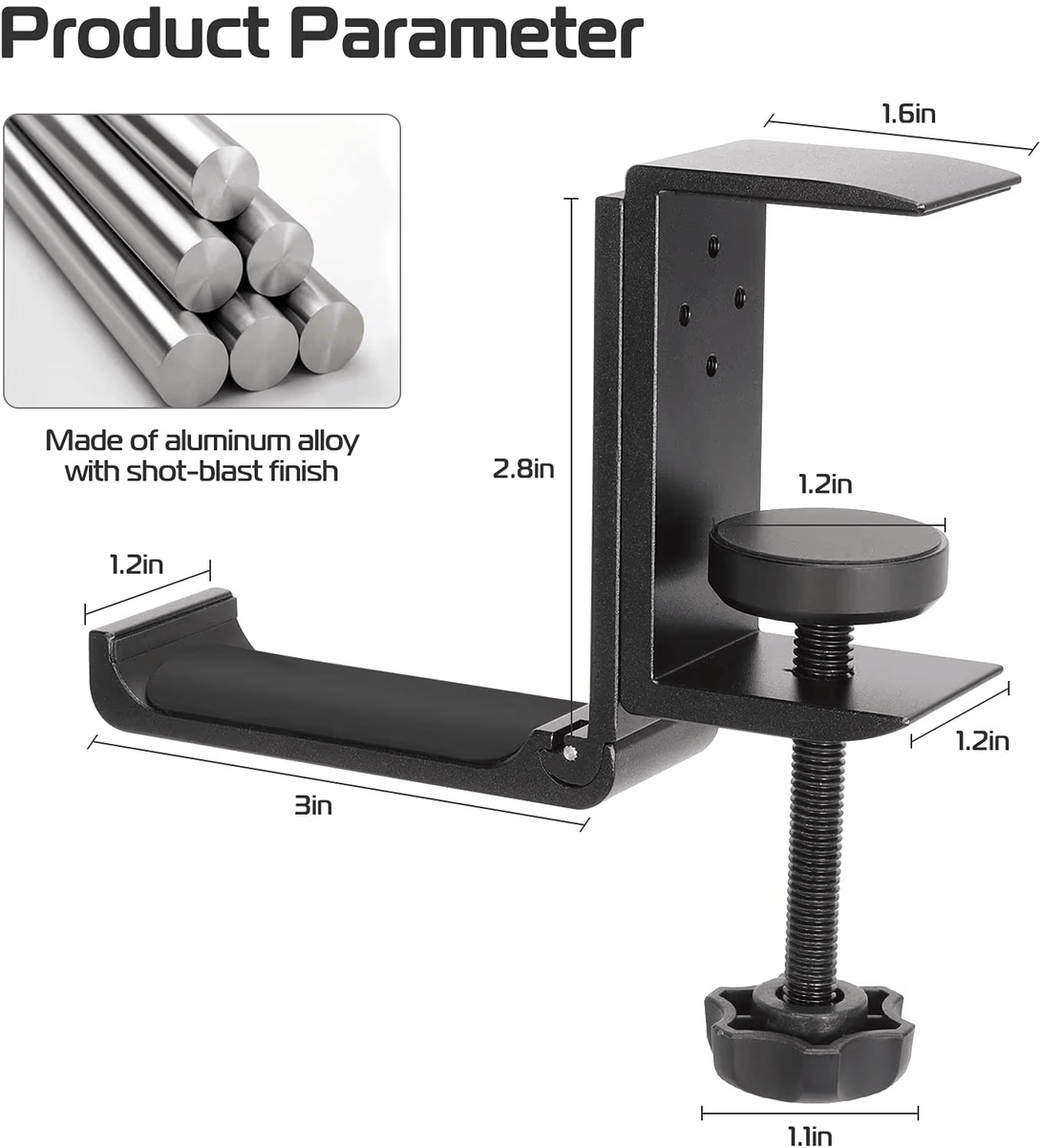 iDock Universal Portable Foldable Aluminum Under Desk Gaming Headphone Hook Headset Clamp Holder Stand - iDock Laptopstand