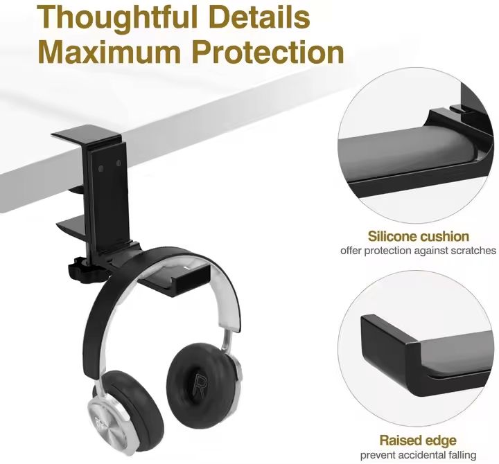 iDock Universal Portable Foldable Aluminum Under Desk Gaming Headphone Hook Headset Clamp Holder Stand - iDock Laptopstand