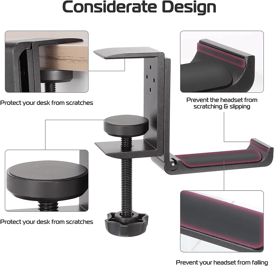 iDock Universal Portable Foldable Aluminum Under Desk Gaming Headphone Hook Headset Clamp Holder Stand - iDock Laptopstand