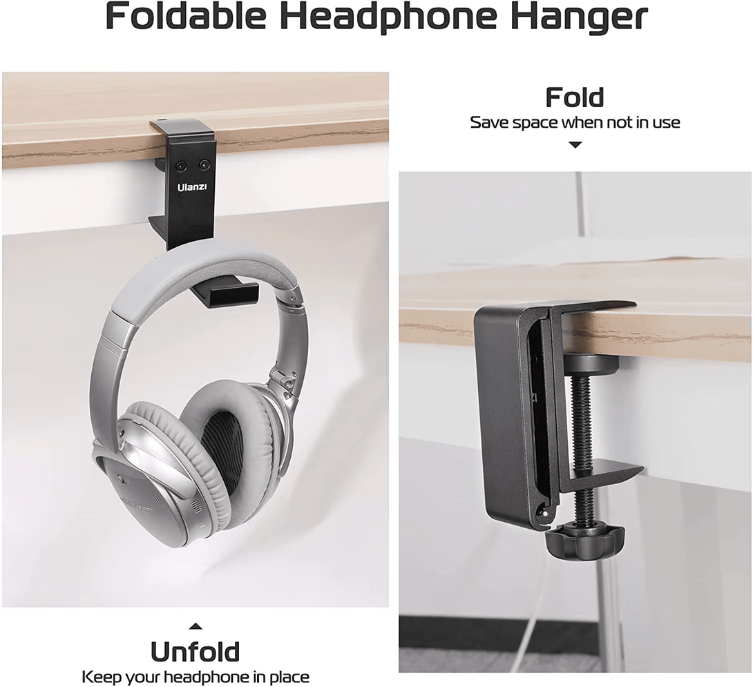 iDock Universal Portable Foldable Aluminum Under Desk Gaming Headphone Hook Headset Clamp Holder Stand - iDock Laptopstand