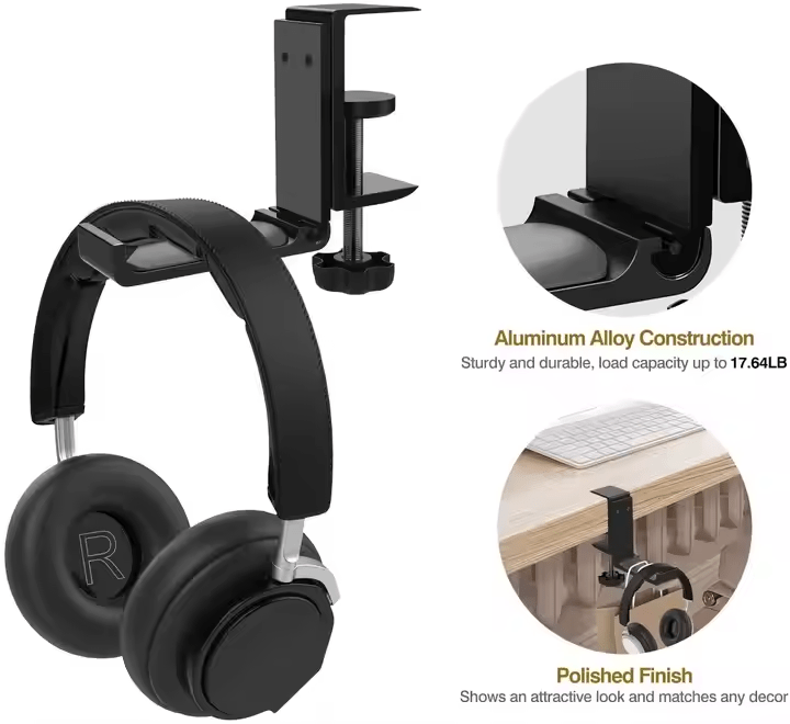 iDock Universal Portable Foldable Aluminum Under Desk Gaming Headphone Hook Headset Clamp Holder Stand - iDock Laptopstand