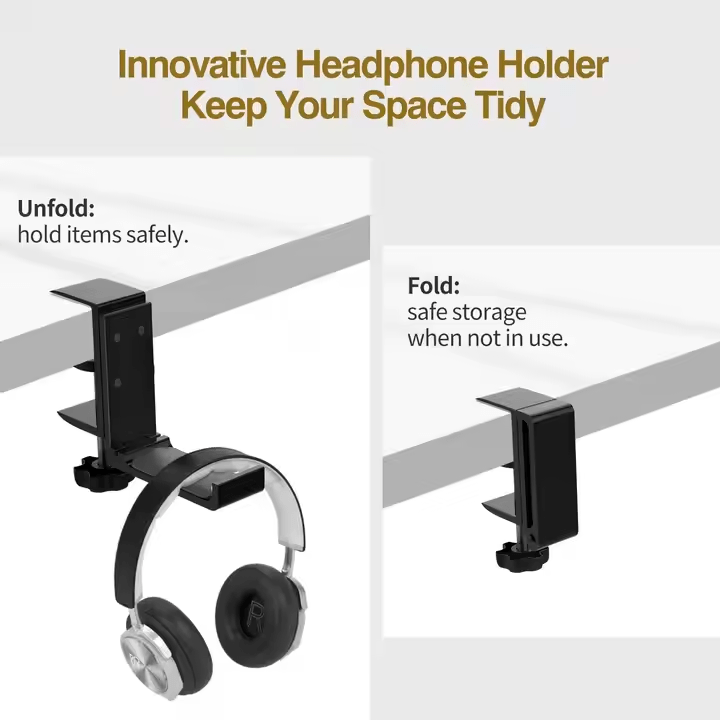 iDock Universal Portable Foldable Aluminum Under Desk Gaming Headphone Hook Headset Clamp Holder Stand - iDock Laptopstand