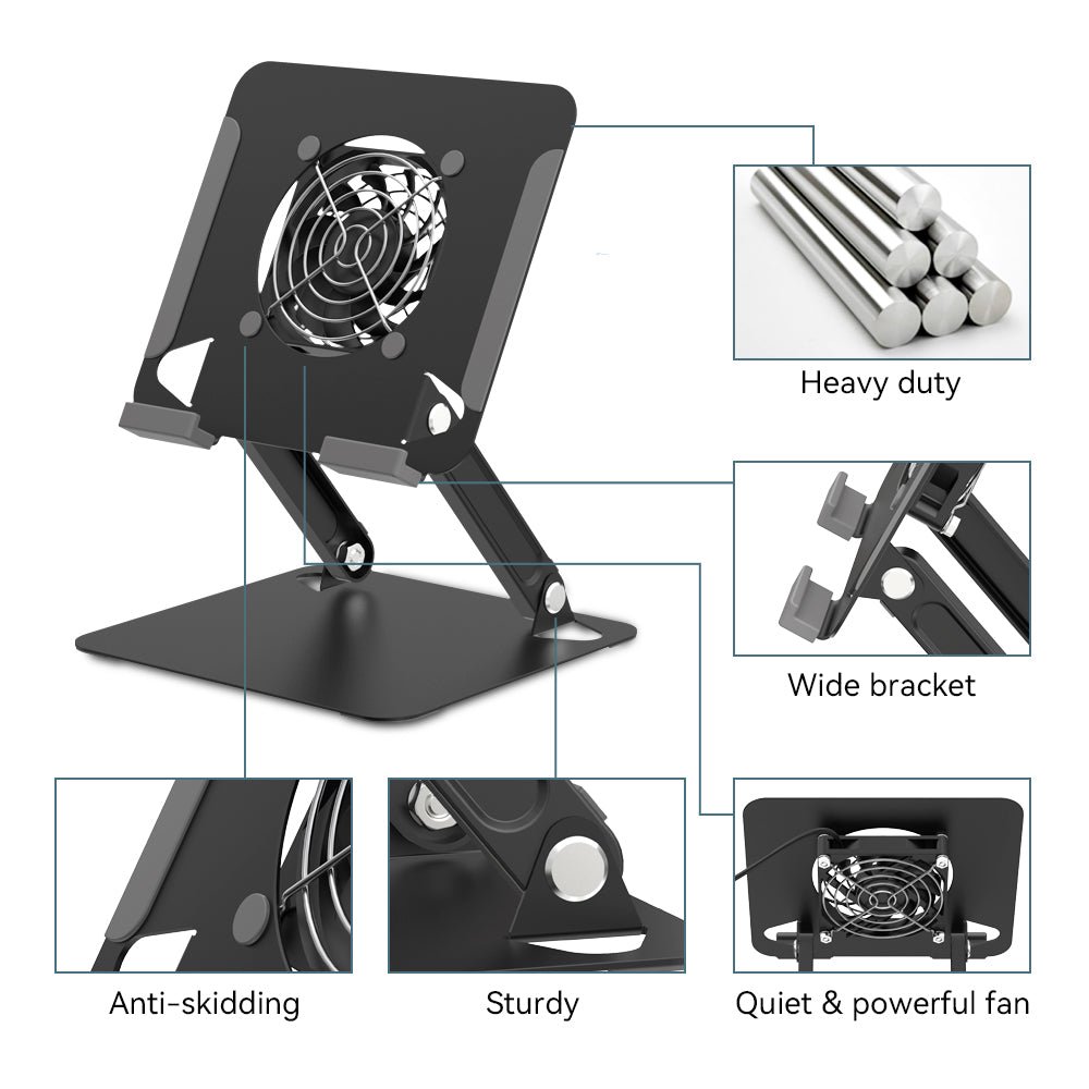 iDock Universal Portable Folding Metal Adjustable Desktop Tablet Stand Holder with fan Cooling pad for iPad - iDock Laptopstand