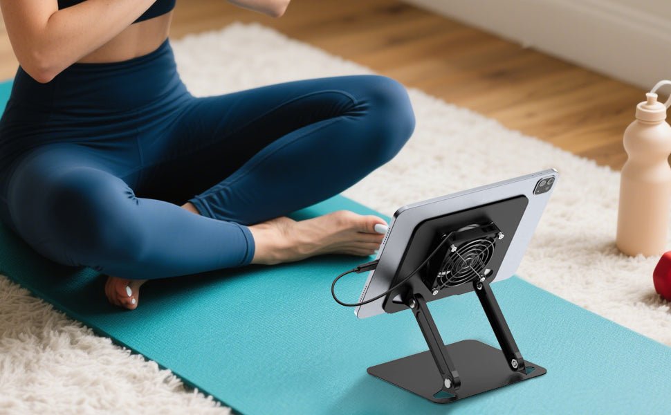 iDock Universal Portable Folding Metal Adjustable Desktop Tablet Stand Holder with fan Cooling pad for iPad - iDock Laptopstand