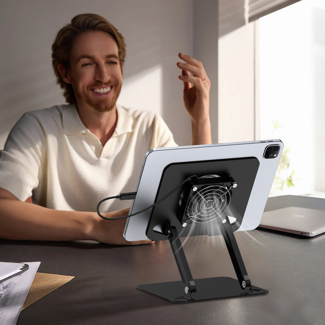 iDock Universal Portable Folding Metal Adjustable Desktop Tablet Stand Holder with fan Cooling pad for iPad - iDock Laptopstand