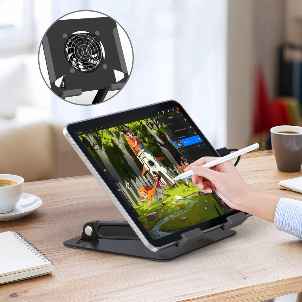 iDock Universal Portable Folding Metal Adjustable Desktop Tablet Stand Holder with fan Cooling pad for iPad - iDock Laptopstand