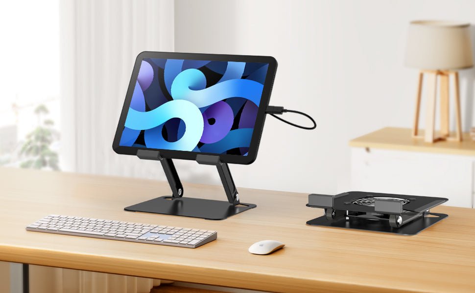 iDock Universal Portable Folding Metal Adjustable Desktop Tablet Stand Holder with fan Cooling pad for iPad - iDock Laptopstand